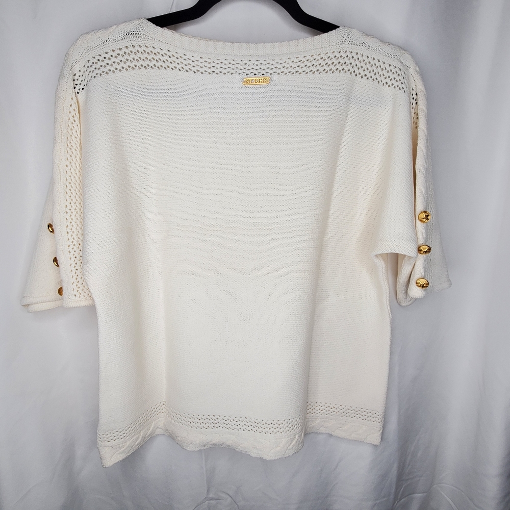 ST JOHN KNIT Sweater Cream Size P with Gold Accents